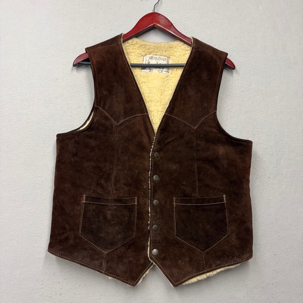 Joo-Kay Vest Mens 42 Brown Suede Leather Shearling Lined Western Vintage 80s